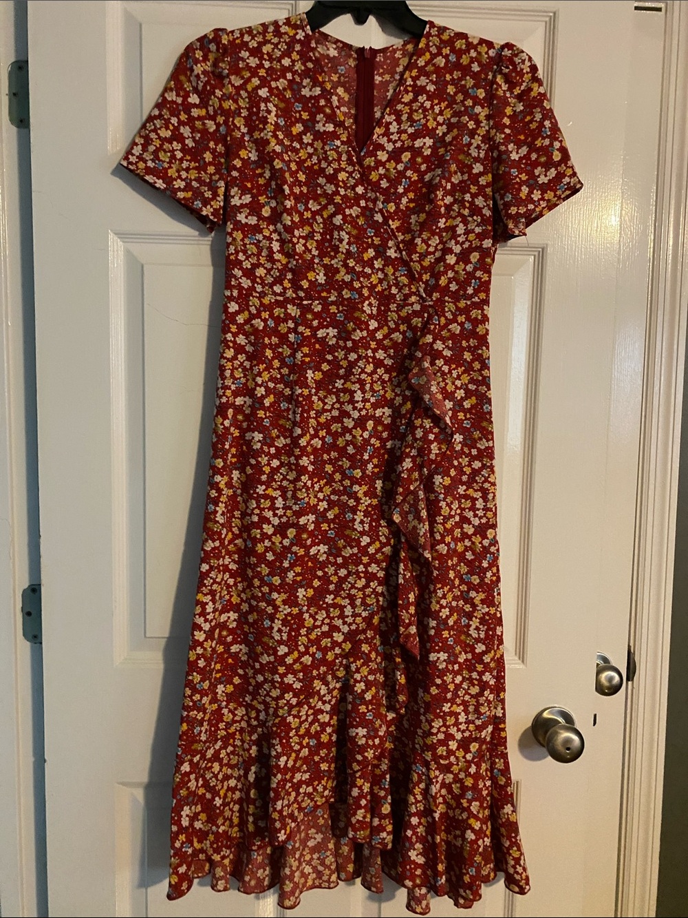 SHEIN Red Floral Ruffle Midi Dress